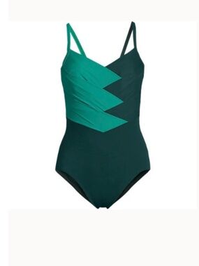 Lands' End Teal and Deep Green One-Piece Swimsuit